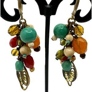 Whimsy Boho Dangle Earrings Multicolor Splatter Beads Chandelier Spring Summer